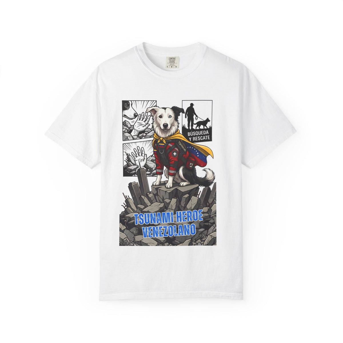 Franela Tsunami Hero Venezuela | Camiseta Gráfica Perro Rescatista | Orgullo Venezolano