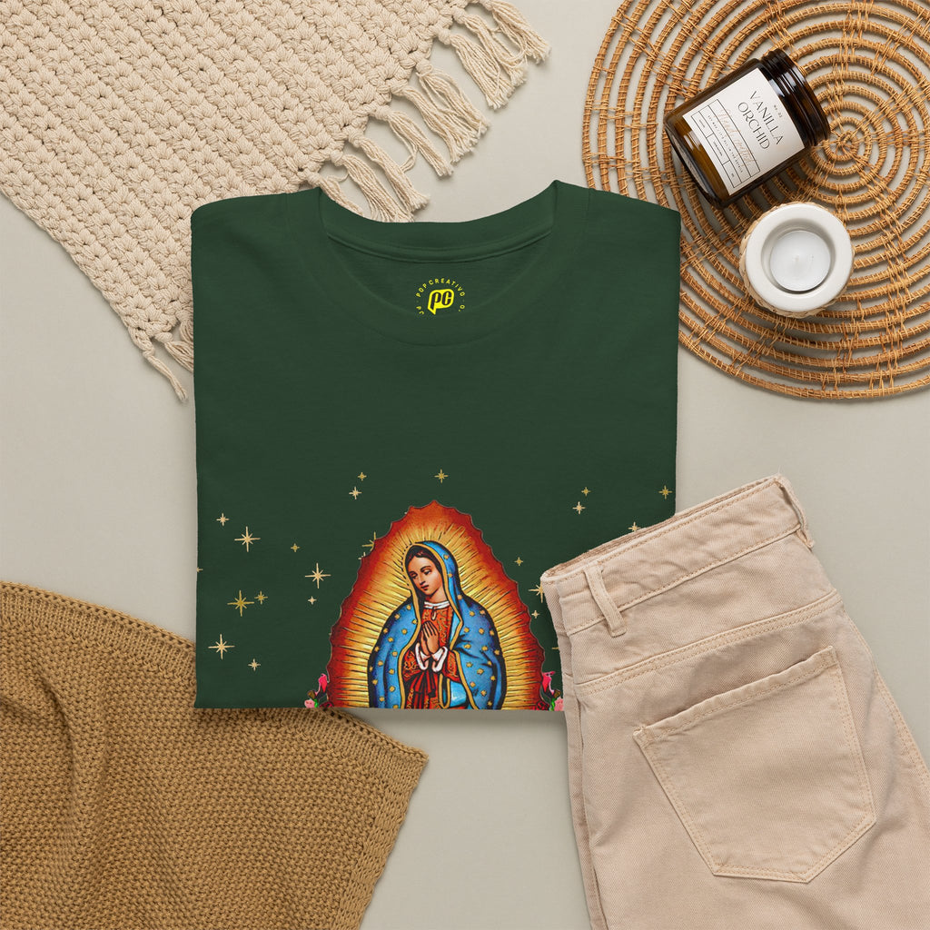 Franela Virgen de Guadalupe | Camiseta Devocional Floral Nuestra Señora