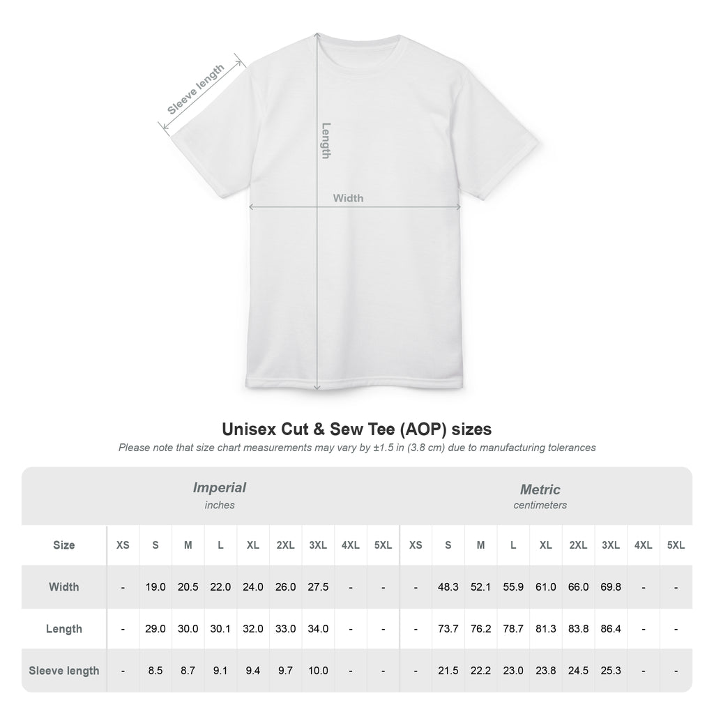 Guía de medidas de la franela unisex: ancho, largo y manga para tallas S a 3XL, en centímetros y pulgadas.
