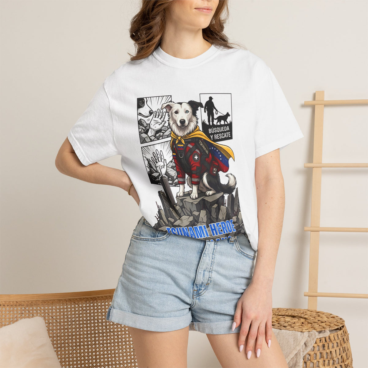 Franela Tsunami Hero Venezuela | Camiseta Gráfica Perro Rescatista | Orgullo Venezolano