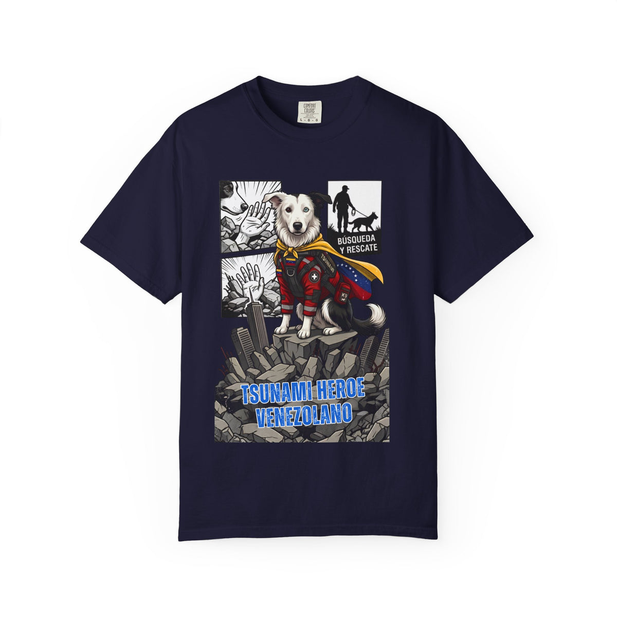 Franela Tsunami Hero Venezuela | Camiseta Gráfica Perro Rescatista | Orgullo Venezolano