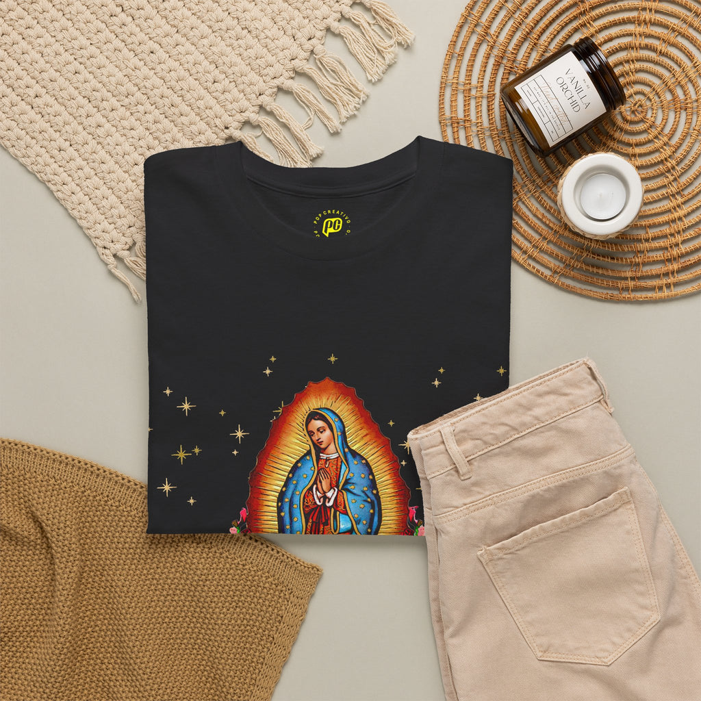 Franela Virgen de Guadalupe | Camiseta Devocional Floral Nuestra Señora