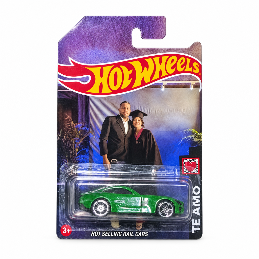 Blíster personalizado con carrito verde sobre fondo blanco